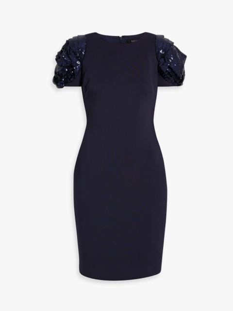 Other Designers Sequin-embellished tulle-paneled scuba mini dress