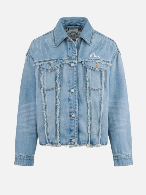 EVISU Deconstructed Logo and Seagull Embroidery Oversized Denim Jacket