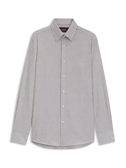 BOSS SLIM-FIT SHIRT IN STRIPED COTTON, LINEN AND SILK