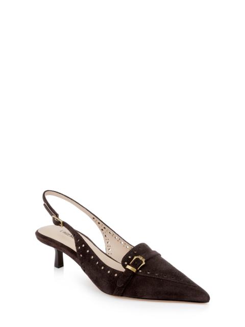 L'AGENCE L'AGENCE Lourdes Slingback Pointed Toe Kitten Heel Pump in Dark Brown Suede at Nordstrom