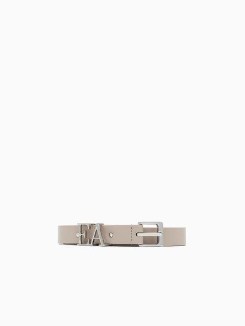 EMPORIO ARMANI SMOOTH LEATHER BELT WITH MOULDED EA BUCKLE