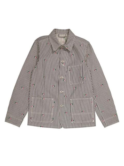 KENZO Kenzo Men's Rinse Blue Denim Pixel Stripe Workwear Shirt Jacket