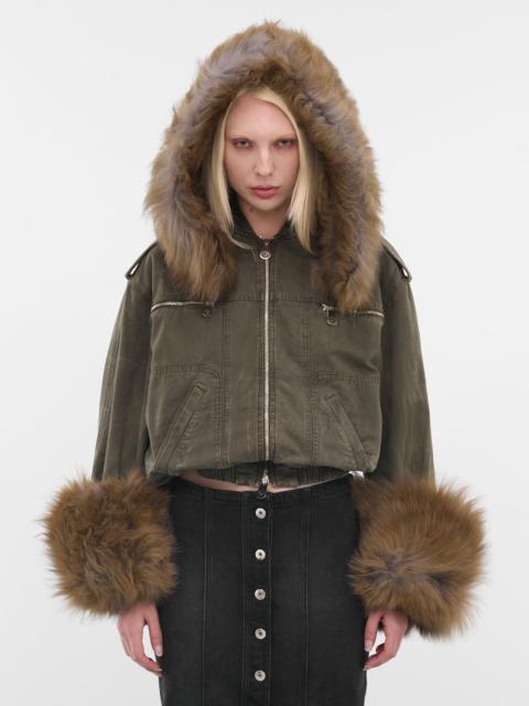 Blumarine Green Fur Hood Cropped Bomber