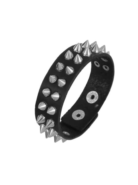 Other Designers Japanese Brand - Double Row Silver Spiked Punk Leather Bracelet