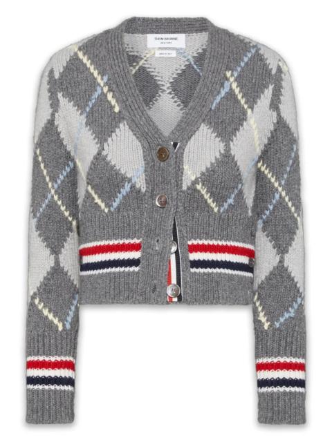 Thom Browne Argyle Intarsia Merino Wool Shrunken Cardigan Women
