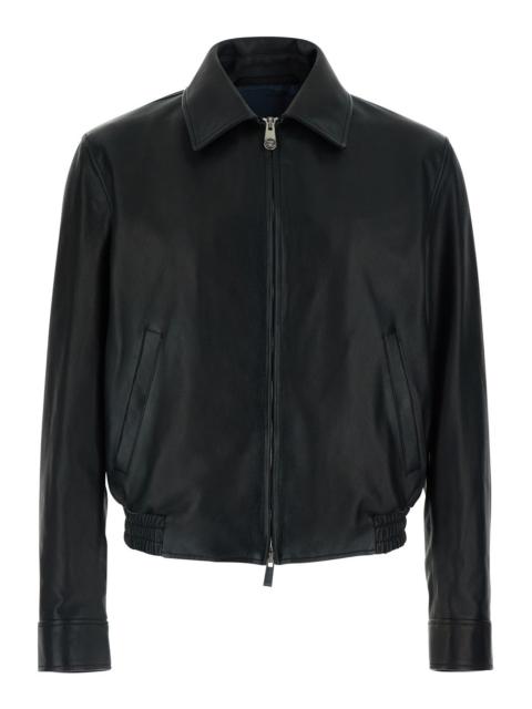 VERSACE Versace Men Black Jacket - Jacket With Front Closure And High Collar - Leather - Men