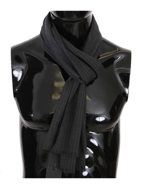 Dolce & Gabbana Gray 100% Wool Striped Pattern Wrap Scarf