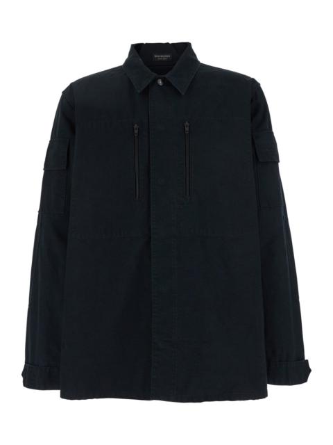 BALENCIAGA Balenciaga Men Dark Gray Shirt With Patched Chest Pockets In Ripstop Cotton Man