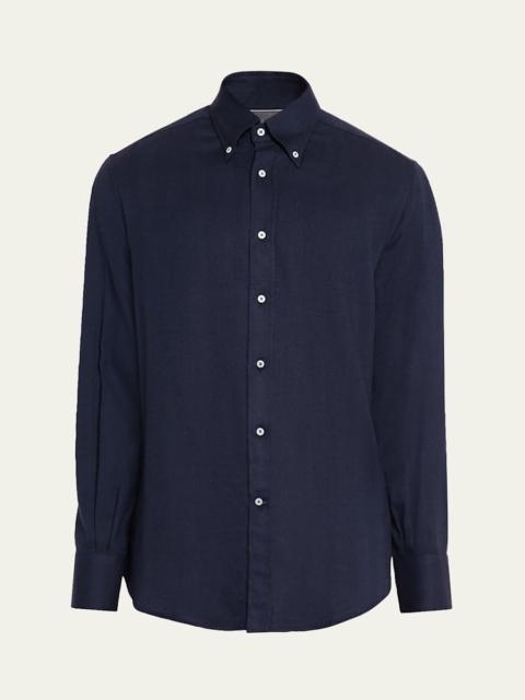 Brunello Cucinelli Men's Micro-Chevron Button-Collar Sport Shirt