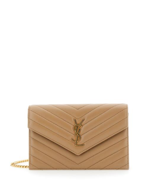 SAINT LAURENT Saint Laurent Women Beige Mini Bag With Cassandre Plaque On The Front And Chain-Link Shoulder Strap 