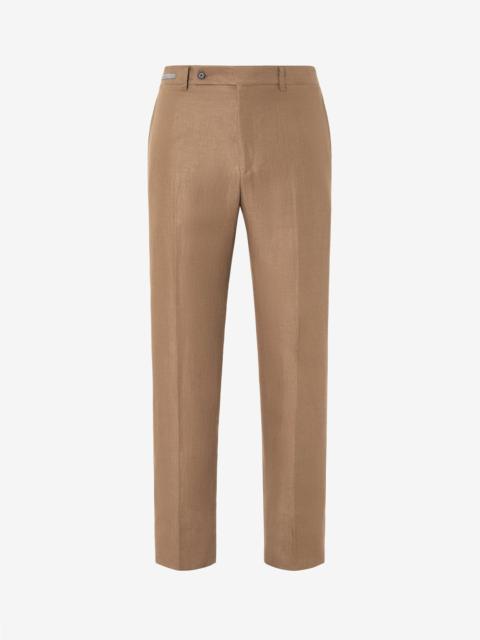CORNELIANI Brown linen-twill chino trousers