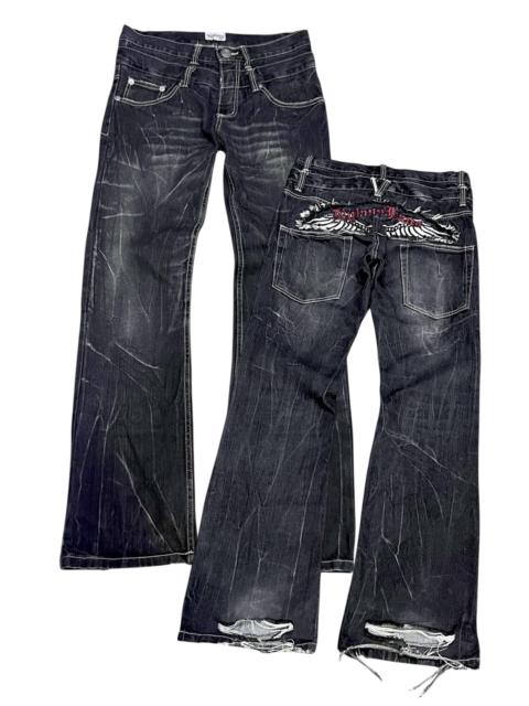 Other Designers If Six Was Nine - NYLAUS Grunge Y2K Clawmark Flare Denim Wing Patch Heel Bite