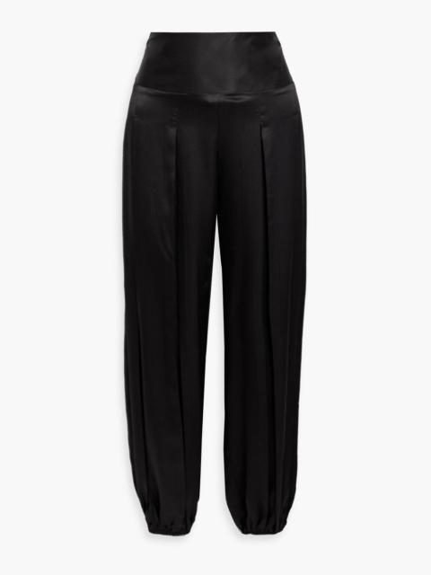 NILI LOTAN Ibiza pleated hammered silk-satin tapered pants