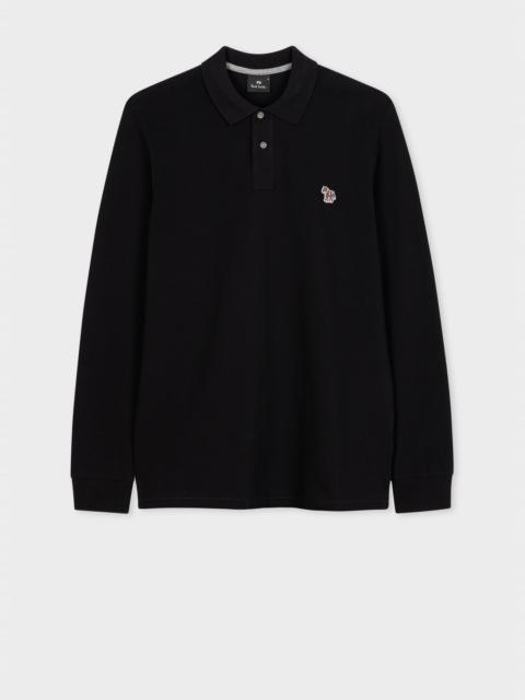 Paul Smith Black Cotton Zebra Logo Long-Sleeve Polo Shirt