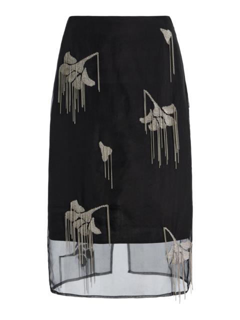 RÓHE Tulip-Embellished Organza Midi Skirt black