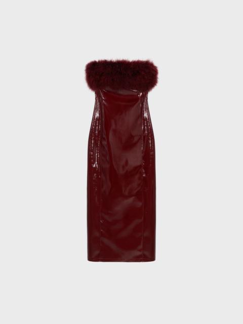 Blumarine PATENT MIDI DRESS WITH MARABOU FEATHERS