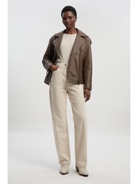 KAREN MILLEN Denim Cream Stripe High Waist Straight Leg Jean