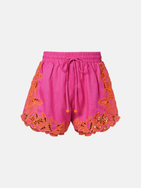 FARM RIO Embroidered linen shorts