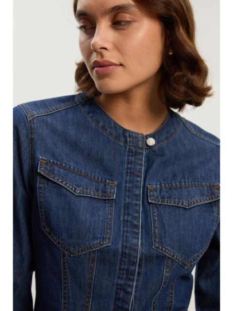 KAREN MILLEN Denim Collarless Tailored Western Shirt