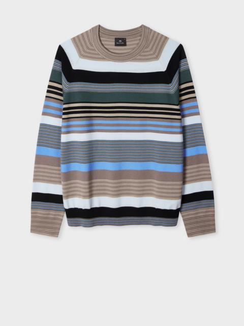 Paul Smith Grey and Blue Contrast Stripe Merino Wool Sweater