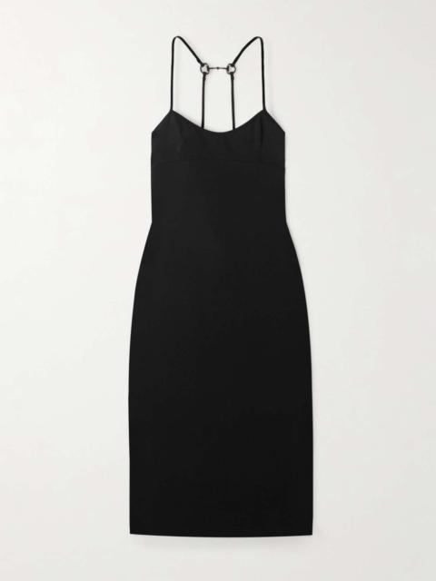 Embellished crepe midi dress Black