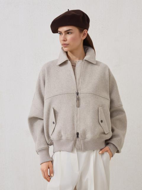 Brunello Cucinelli Cashmere and wool double cloth bomber jacket with shiny zipper pull