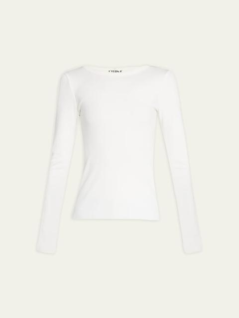 ÉTERNE Long-Sleeve Fitted Crewneck Top