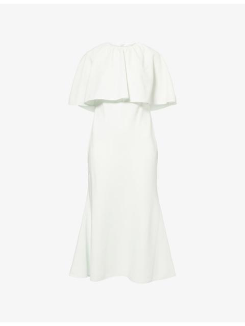 ROLAND MOURET Draped Shawl Mermaid Cady Midi Dress
