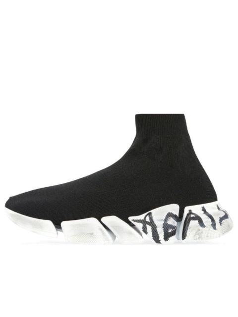 BALENCIAGA (WMNS) Balenciaga Speed 2.0 Graffiti Sneakers 'Black Recycled Knit and White Sole Unit' 617196W2DD41