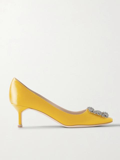 Manolo Blahnik Hangisi 50 Crystal-embellished Satin Pumps