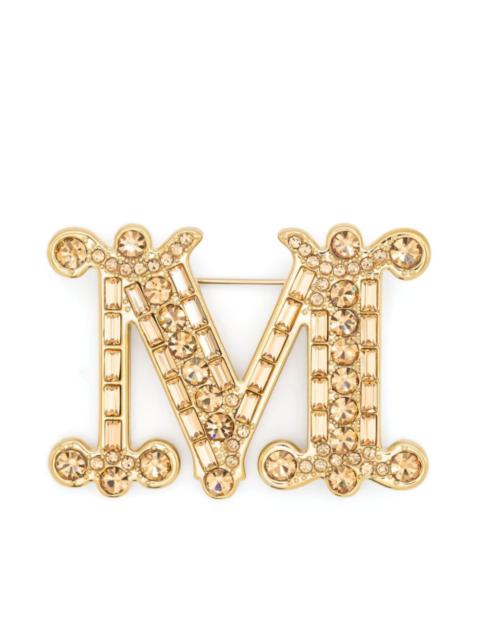 Monogram crystal-embellished brooch