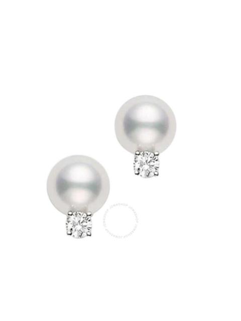 MIKIMOTO Mikimoto Akoya Cultured Pearl Stud Earrings  8 x 8.5 mm; with 0.10ct diamonds; set in 18K white gold