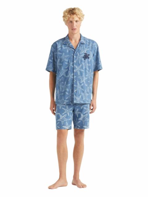 Vilebrequin Vilebrequin Men's Starfish Light Printed Denim Bowling Shirt in Bleach Denim W4 at Nordstrom