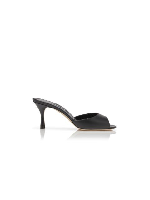 Manolo Blahnik Black Calf Leather Open Toe Mules