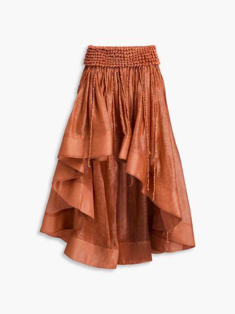 Zimmermann Asymmetric shell-embellished linen and silk-blend maxi skirt
