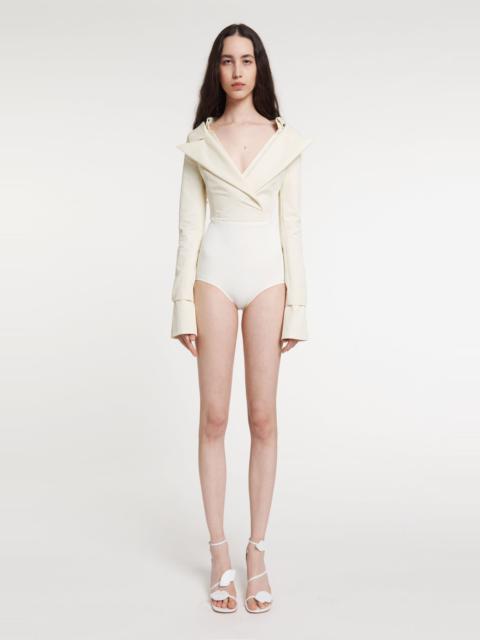 A.W.A.K.E. MODE LOW CUT DÉCOLLETÉ BODYSUIT SHIRTING DETAIL IVORY