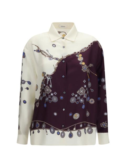 VERSACE Versace Printed Silk Shirt Burgundy/White/Gold