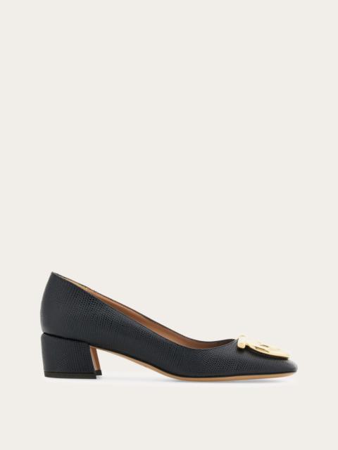 FERRAGAMO Low heeled pump with maxi Gancio detail