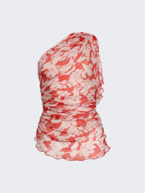 Victoria Beckham One Shoulder Draped Top Chilli And Blush