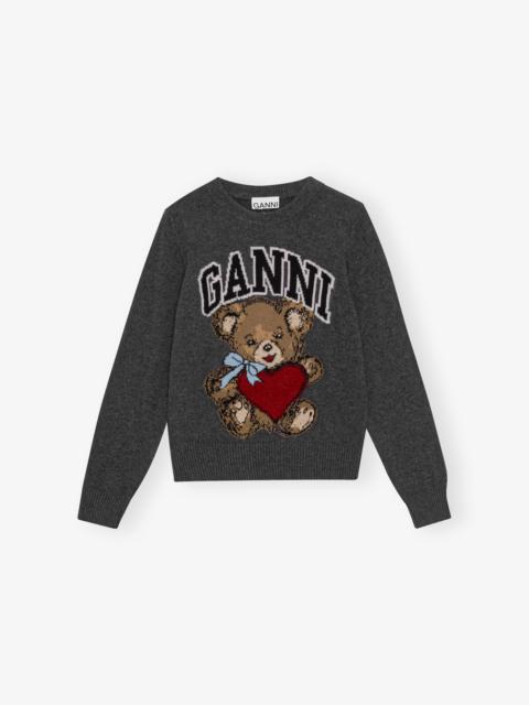 GANNI DARK GREY GRAPHIC BEAR SWEATER