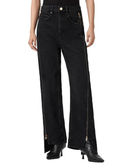 ALLSAINTS AllSaints Frankie Side Zip Detail Step Hem Wide Leg Jeans in Washed Black at Nordstrom