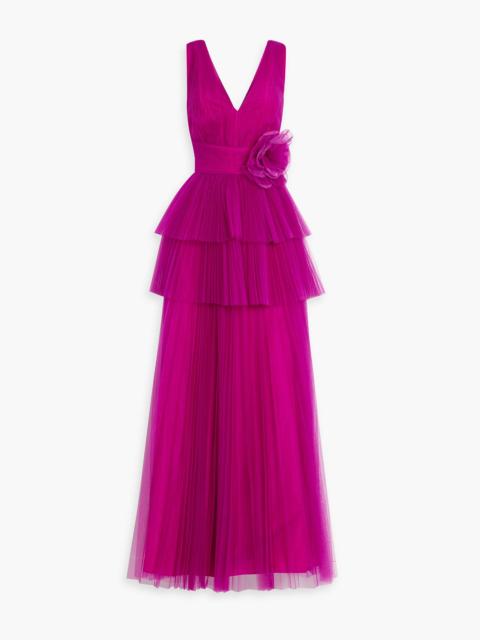 Other Designers Tiered floral-appliquéd tulle gown