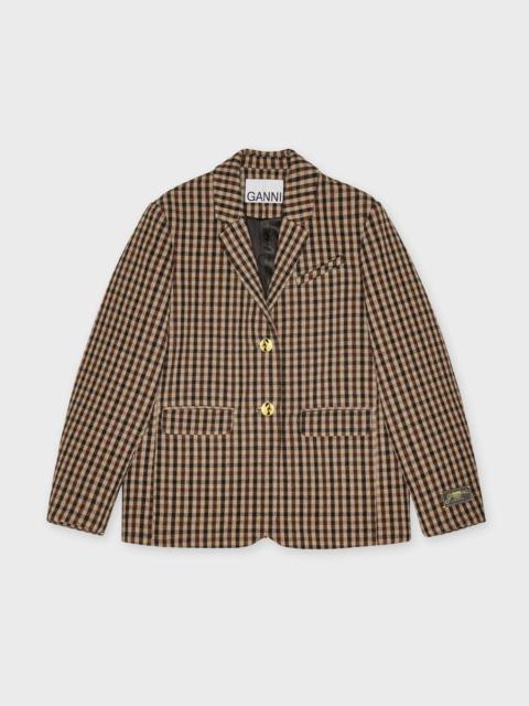 GANNI Blazer Check Wool Mix Oversized Check