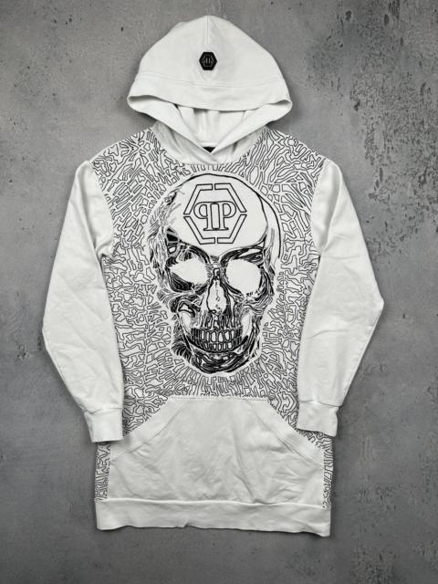 PHILIPP PLEIN Philipp Plein Couture White Skull Hoodie Longline Graphic