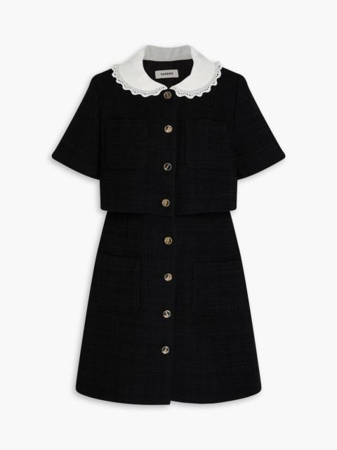 Sandro Broderie anglaise-trimmed tweed mini shirt dress