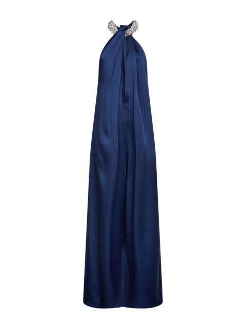 Stella McCartney Navy blue envers satin pearl-embellished jumpsuit