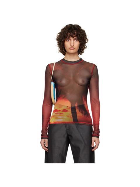 JW Anderson Black & Red Sunset Palm Long Sleeve T-Shirt