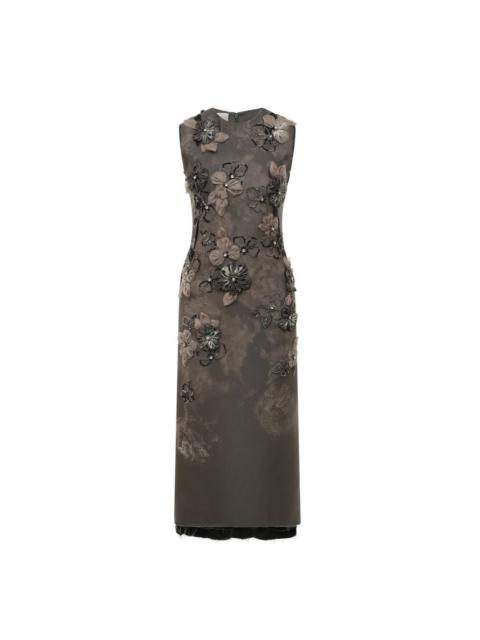Miu Miu Graphite Grey Organza Floral Appliqué Beaded Sheath Dress