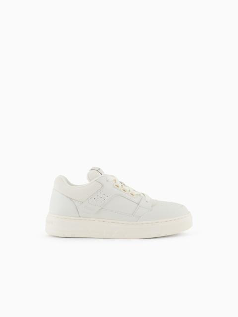 EMPORIO ARMANI LEATHER AND MESH SNEAKERS WITH CONTRASTING DETAILS