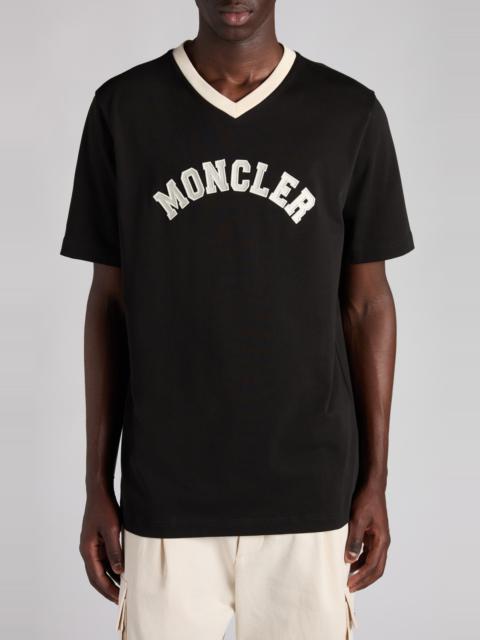 Moncler Moncler Logo Patch V-Neck Cotton T-Shirt in Black at Nordstrom
